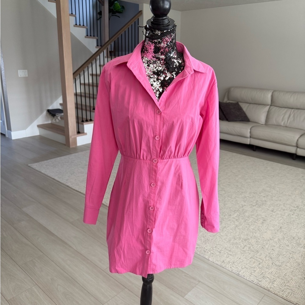 Pink Button-Up Shirt Dress